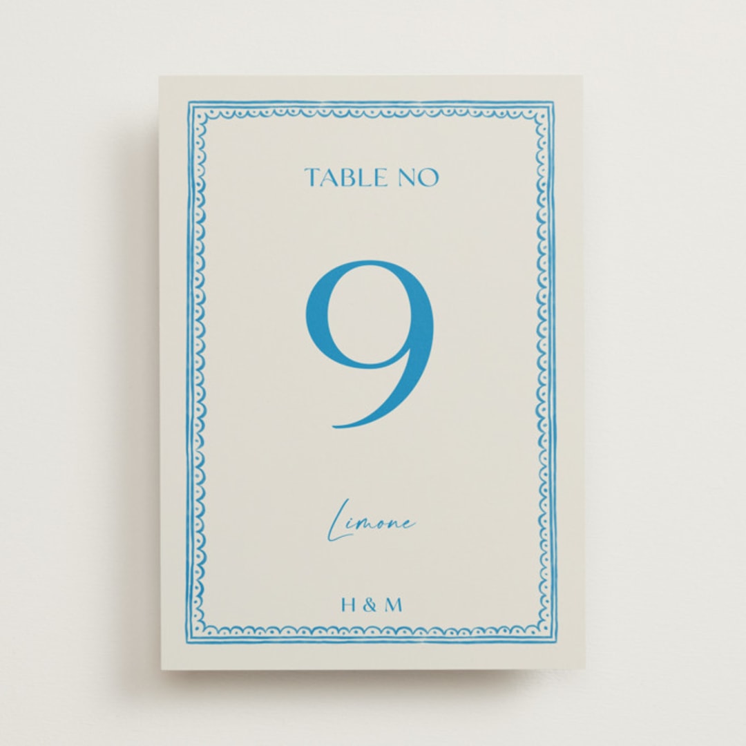 "Mediterraneo" - Table Numbers in Ocean by Pati Cascino - Front