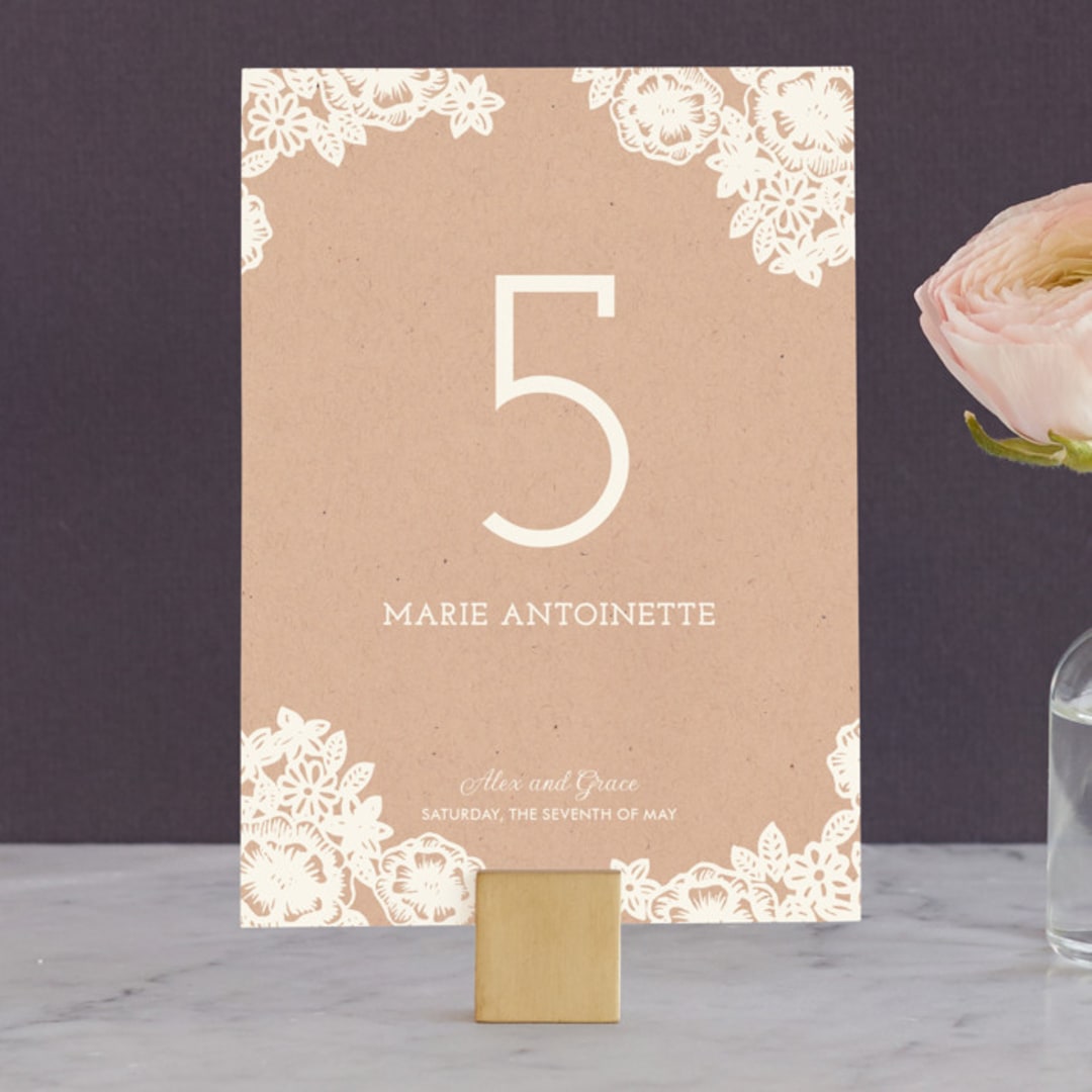 "Lace and Kraft" - Table Numbers in Kraft by Katharine Watson - Front