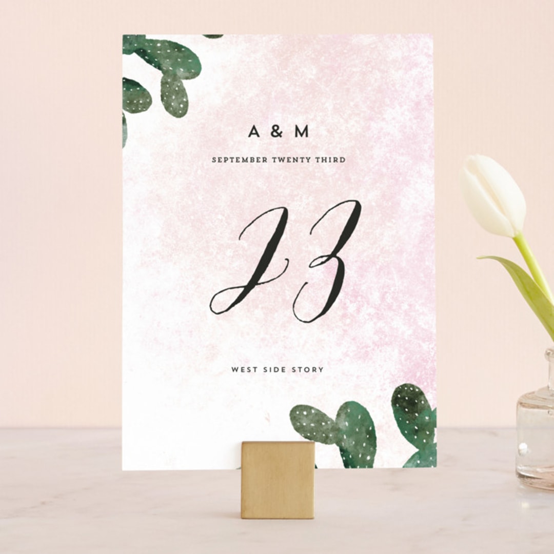 "Cacti" - Table Numbers in Rose Crystal by Cass Loh - Front