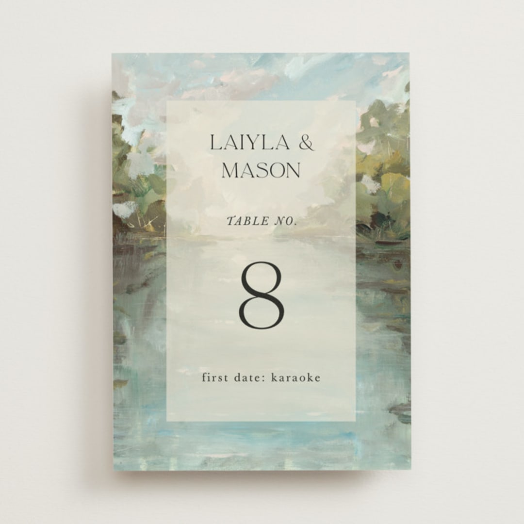 "Reflections" - Table Numbers in Lake by Lindsay Megahed - Front