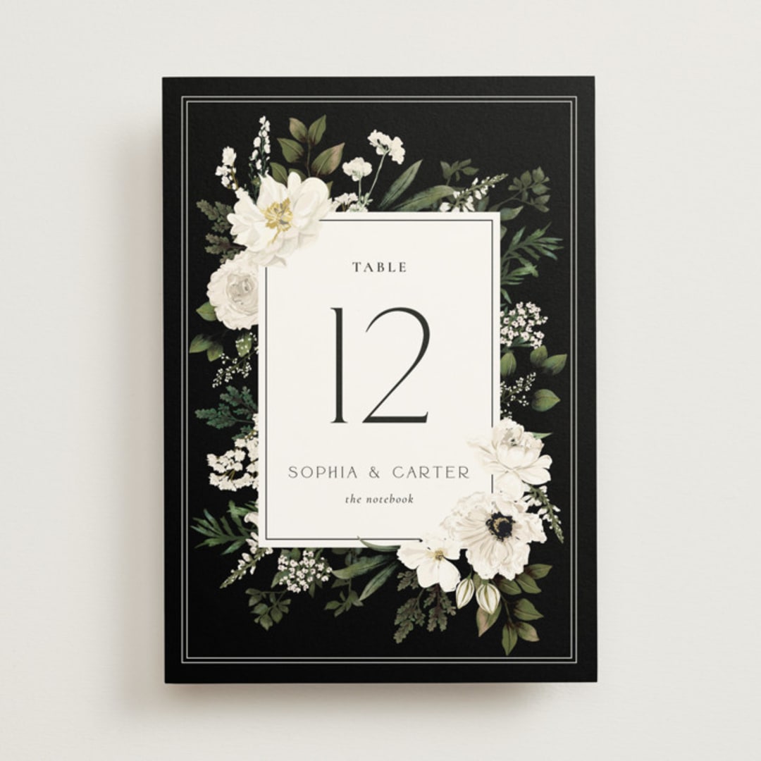 "Botanical Love" - Table Numbers in Black Tie by Susan Moyal - Front