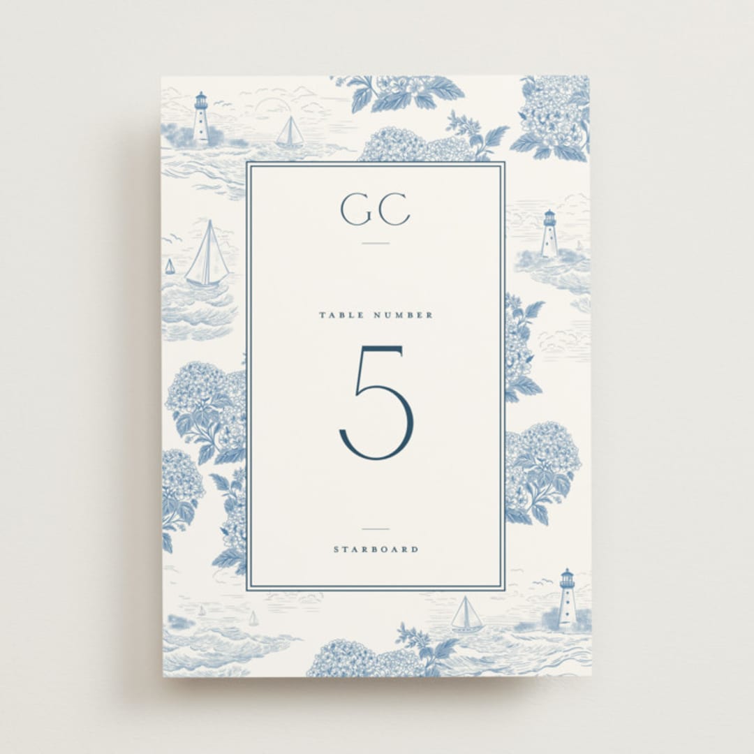 "Coastal Toile" - Table Numbers in Sea by Jenna Holcomb - Front