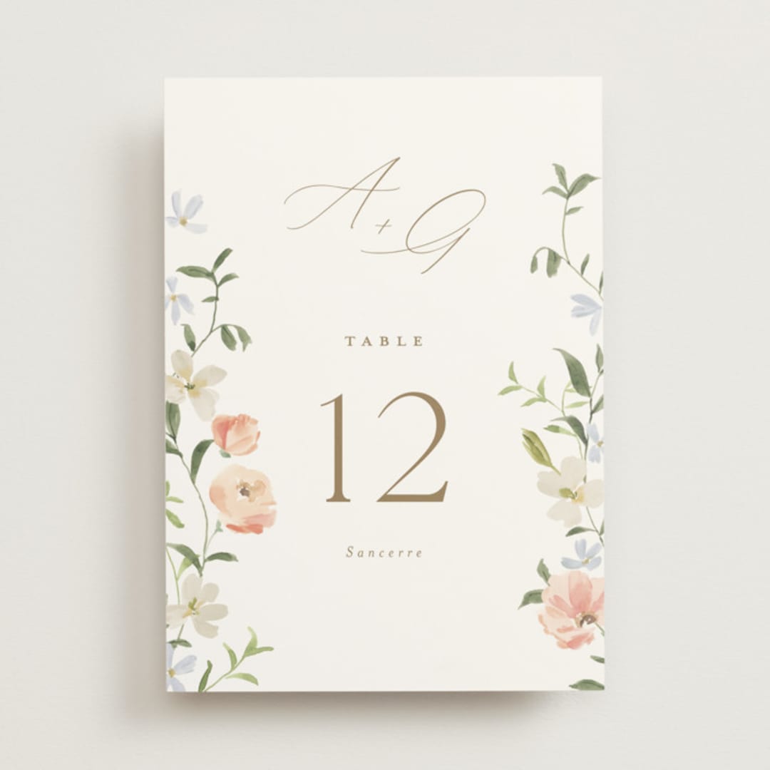 "Garden View" - Table Numbers in Peach by Everett Paper Goods - Front