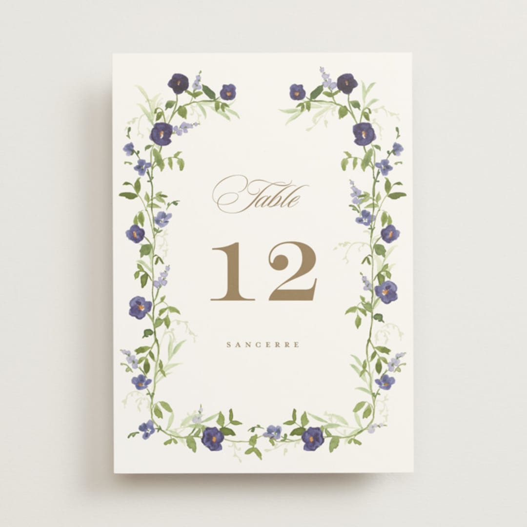 "Wildflower Trellis" - Table Numbers in Iris by Everett Paper Goods - Front