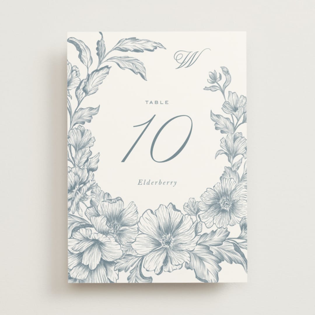 "Wreath In Bloom" - Table Numbers in Lake by Leah Bisch - Front