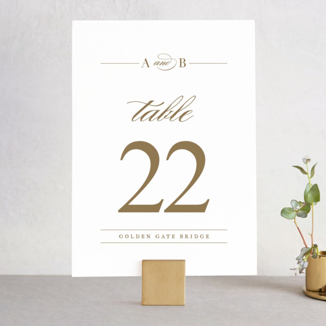 "divine" - Table Numbers in Gilded Gold by Jennifer Postorino - Front