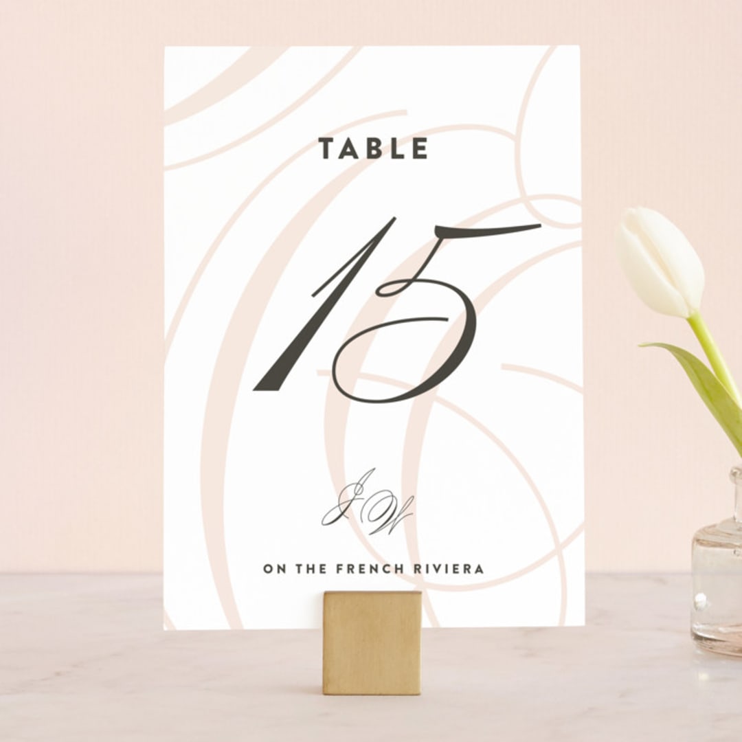 "Twirl Monogram A" - Table Numbers in Blush by Ariel Rutland - Front