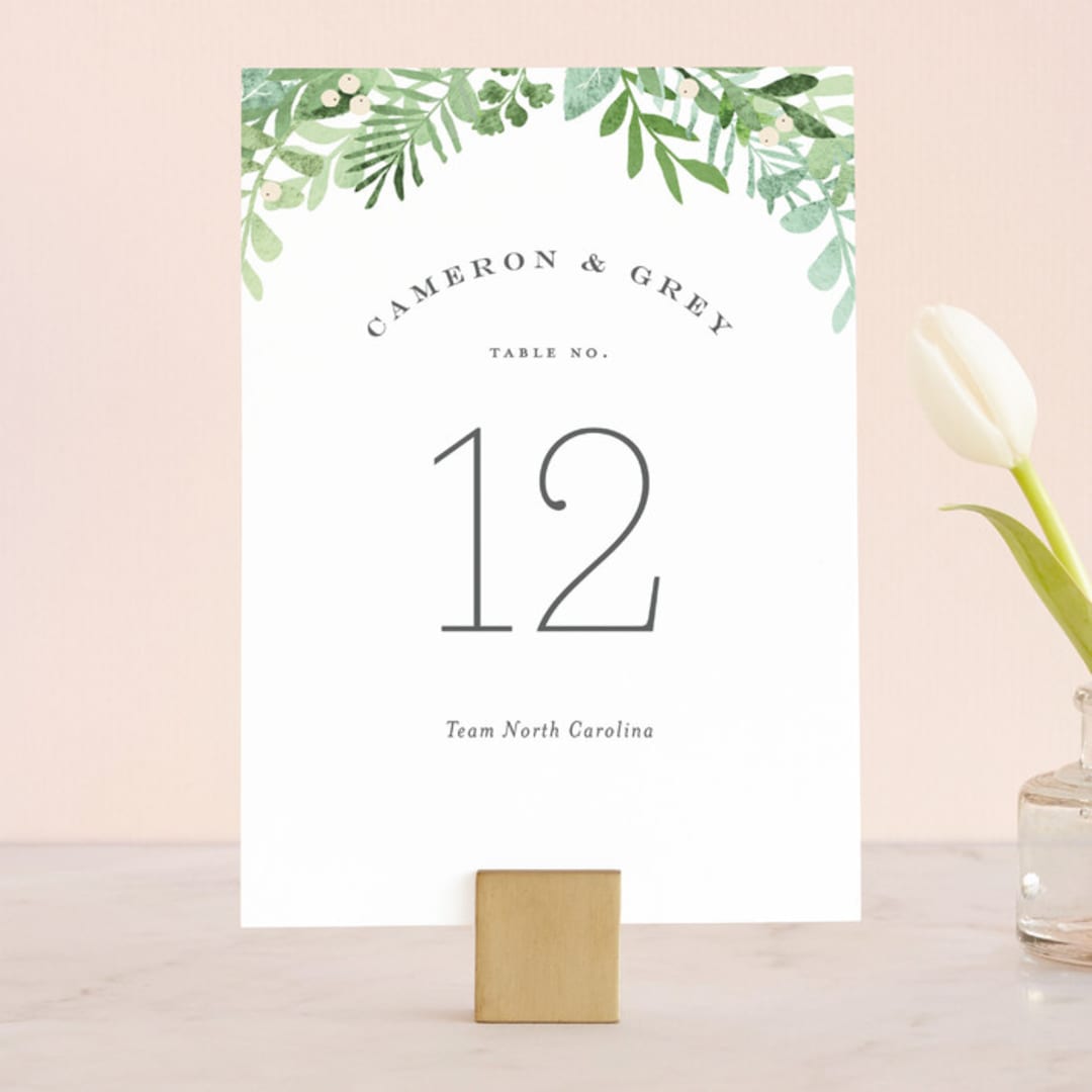 "Leafy ampersand" - Table Numbers in Mint Leaf by Jennifer Wick - Front