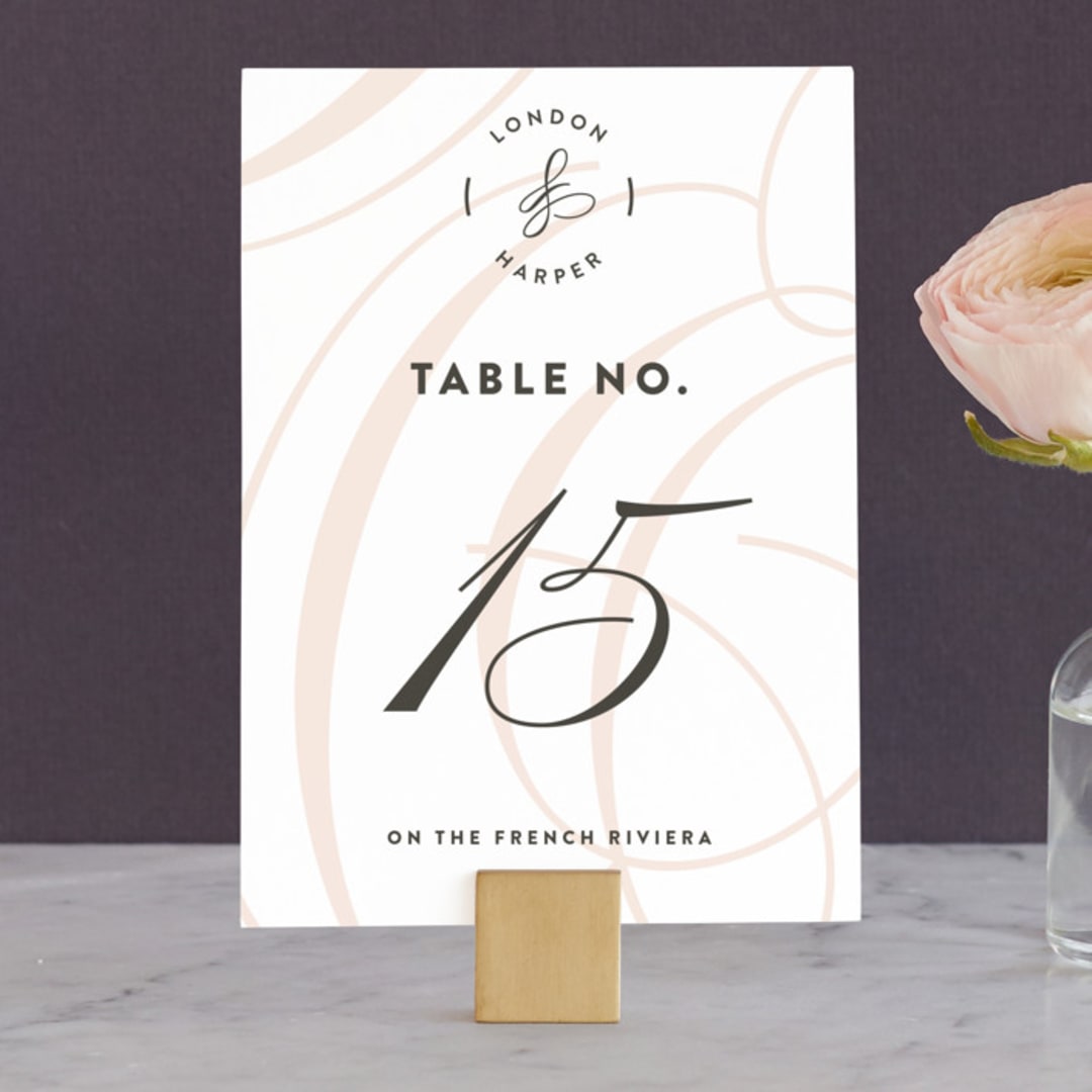 "Twirl Monogram B" - Table Numbers in Blush by Ariel Rutland - Front