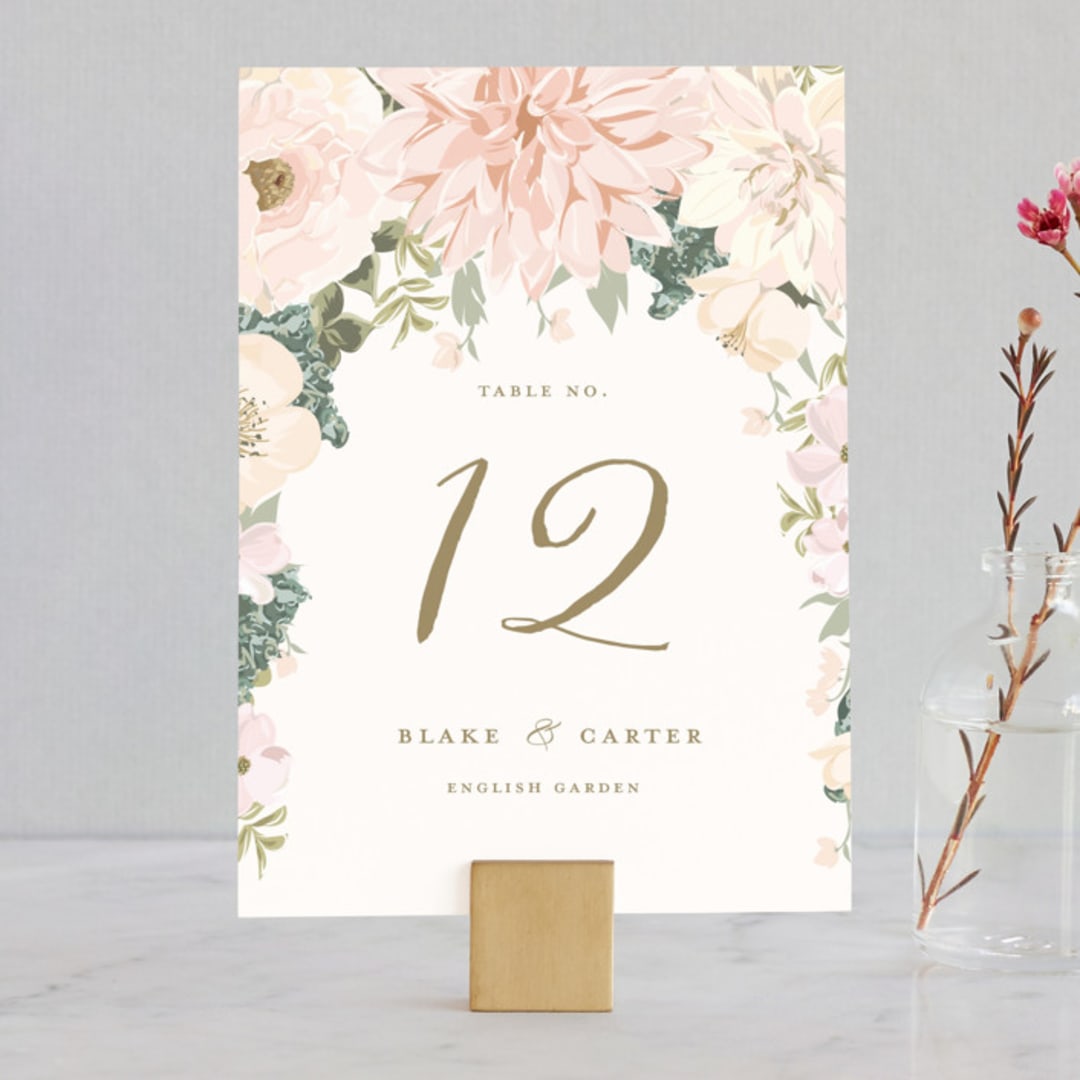"Garden Wedding" - Table Numbers in Blush by Susan Moyal - Front