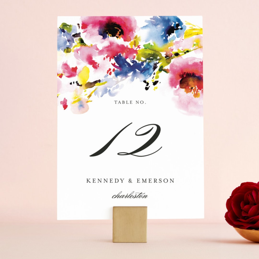 "Technicolor Flora" - Table Numbers in Poppy by Angela Marzuki - Front
