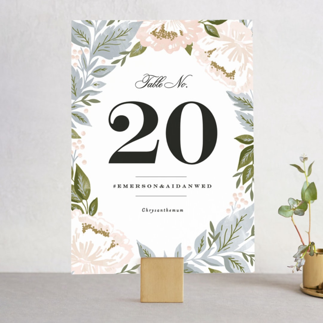 "Peony Floral Frame" - Table Numbers in Cornflower by Alethea and Ruth - Front