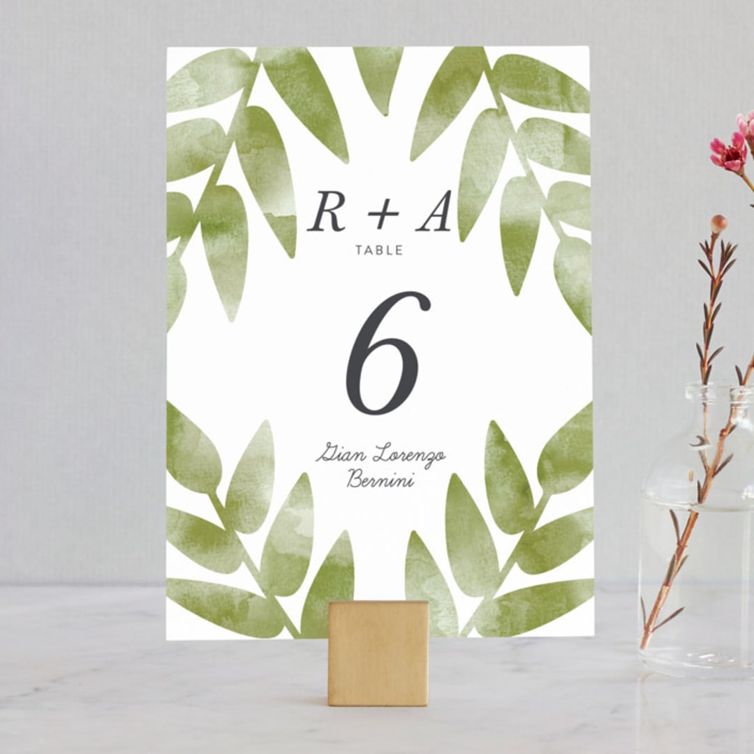 "Watercolor Leaf" - Table Numbers in Porcelain by Hanna M - Front