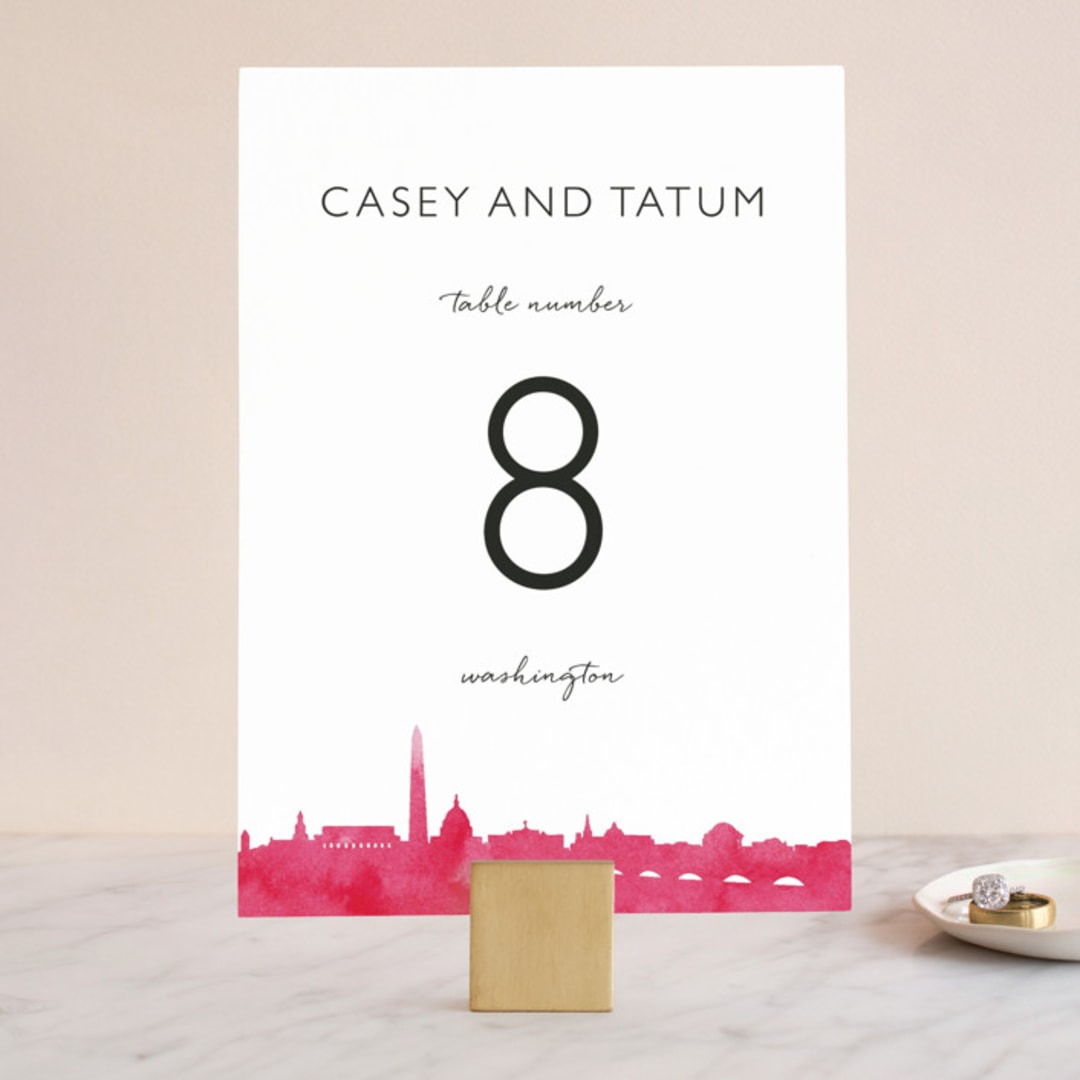 "Skyline - Washington DC" - Table Numbers in Magenta by Laura Condouris - Front