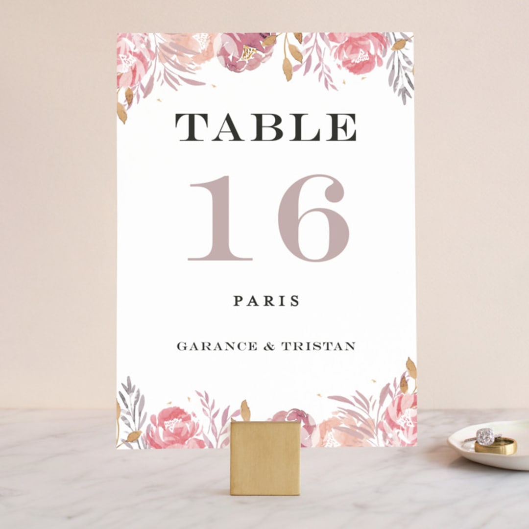 "Grand Bloom" - Table Numbers in Mauve by Bonjour Paper - Front