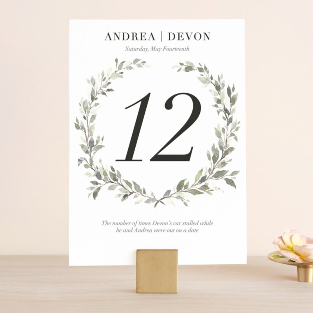 "Watercolor Wreath" - Table Numbers in Linen by Katrina Crouch - Front