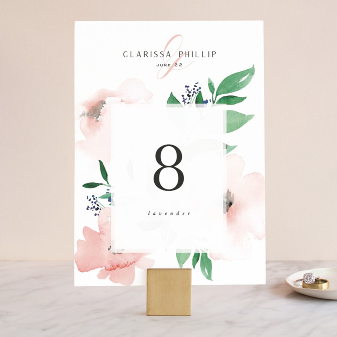 "Soft Florals" - Table Numbers in Coral Wash by Leah Bisch - Front