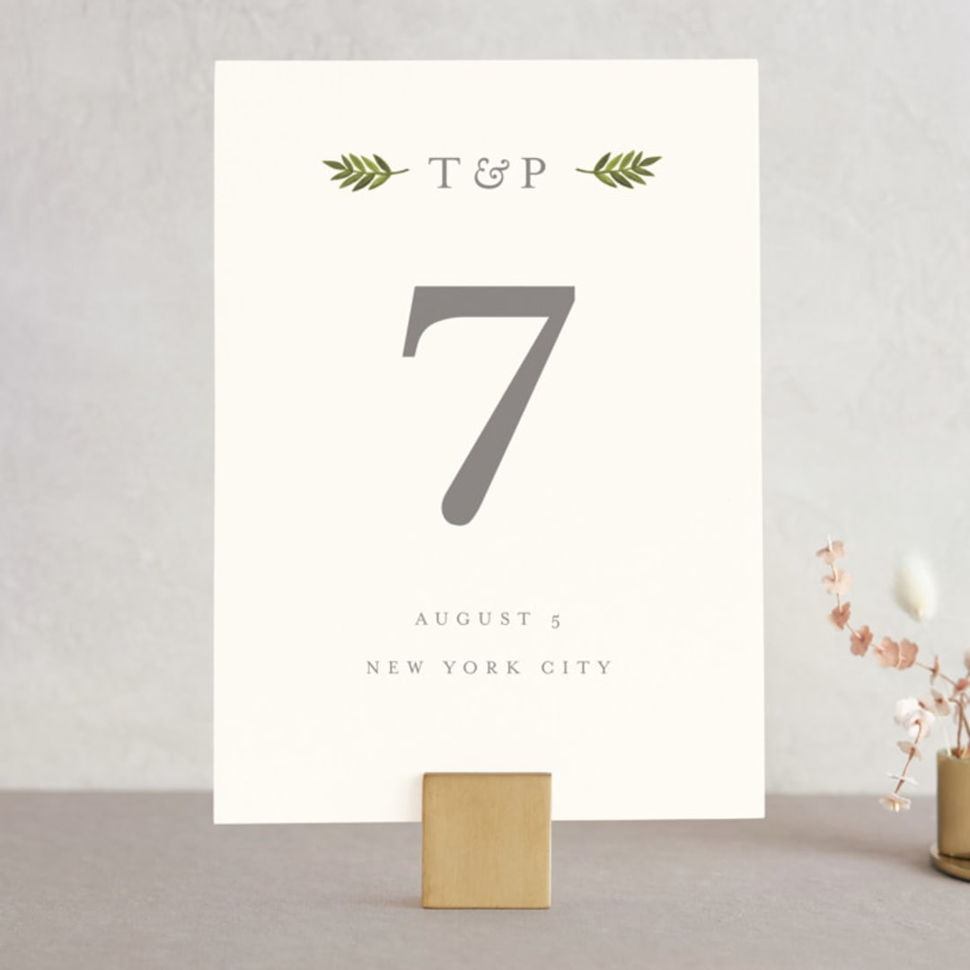 "Watercolor Laurels" - Table Numbers in Leaf by Katharine Watson - Front