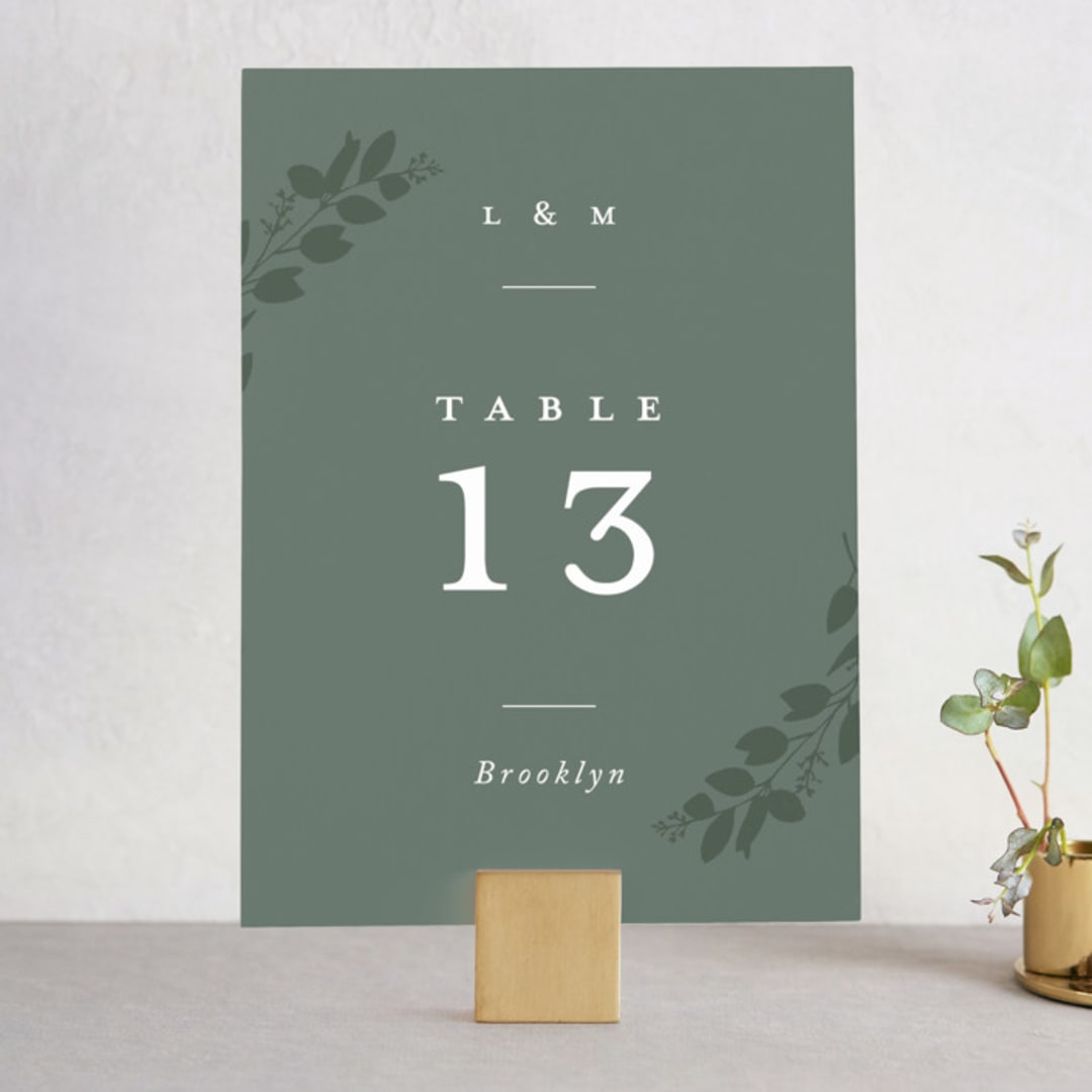 "Falling Branch" - Table Numbers in Eucalyptus by Amy Kross - Front