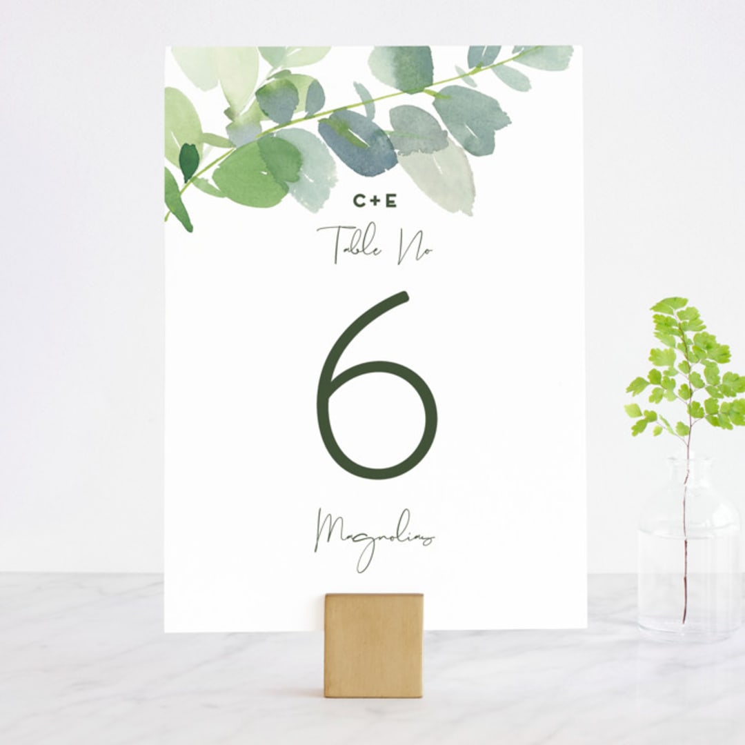 "Soft Eucalyptus" - Table Numbers in Garden by Yao Cheng Design - Front