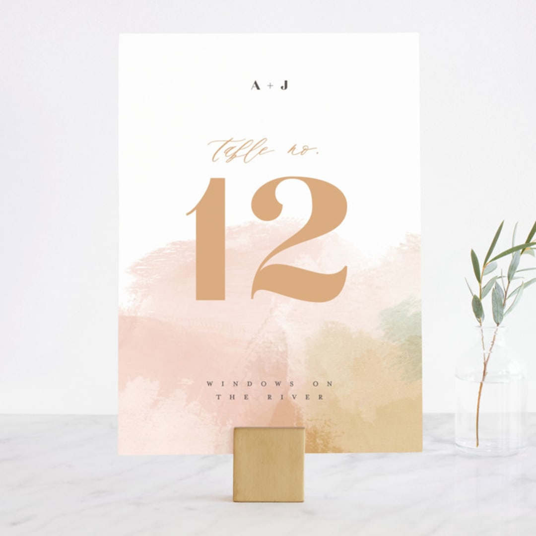 "Morning Mist" - Table Numbers in Blush by Carrie ONeal - Front