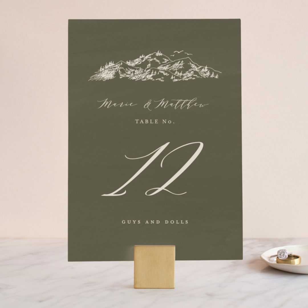"into the mountains" - Table Numbers in Olive by Helen Halik - Front