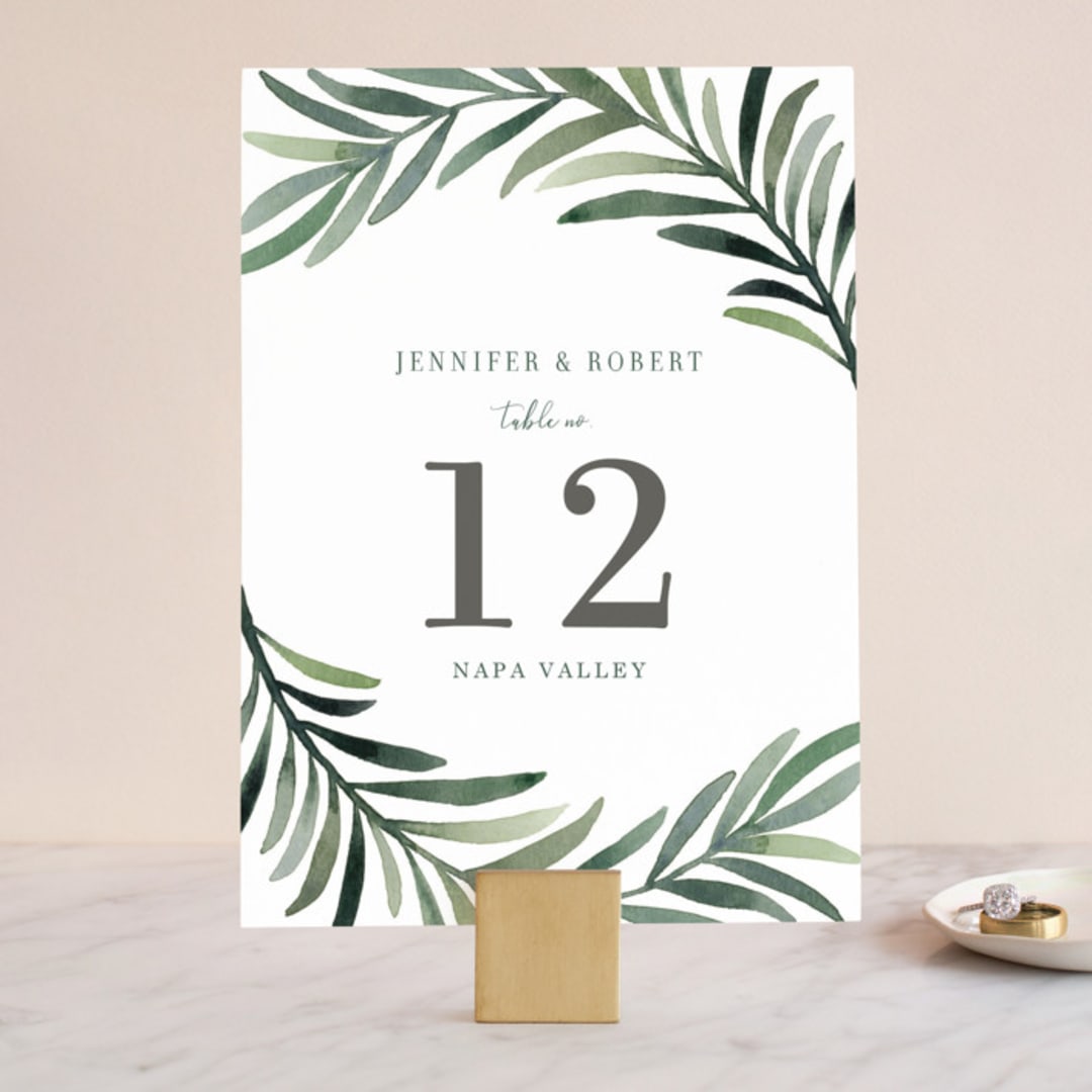 "Green leaf frame" - Table Numbers in Limestone by Yaling Hou Suzuki - Front