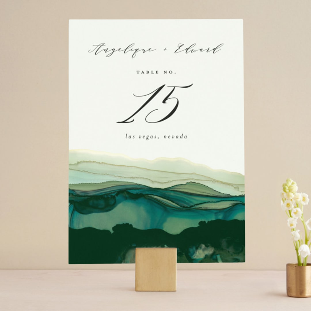 "Flow" - Table Numbers in Emerald by Three Kisses Studio - Front