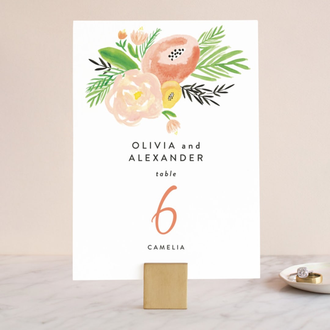 "Posie Garden Bouquet" - Table Numbers in Peach by Erika Firm - Front