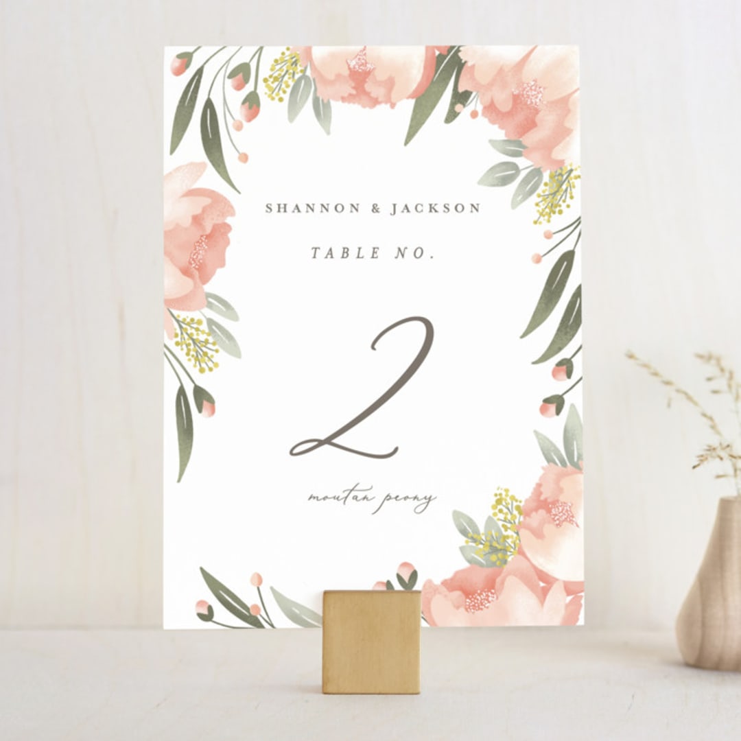 "Peony Wreath" - Table Numbers in Peach by Joanna Griffin - Front
