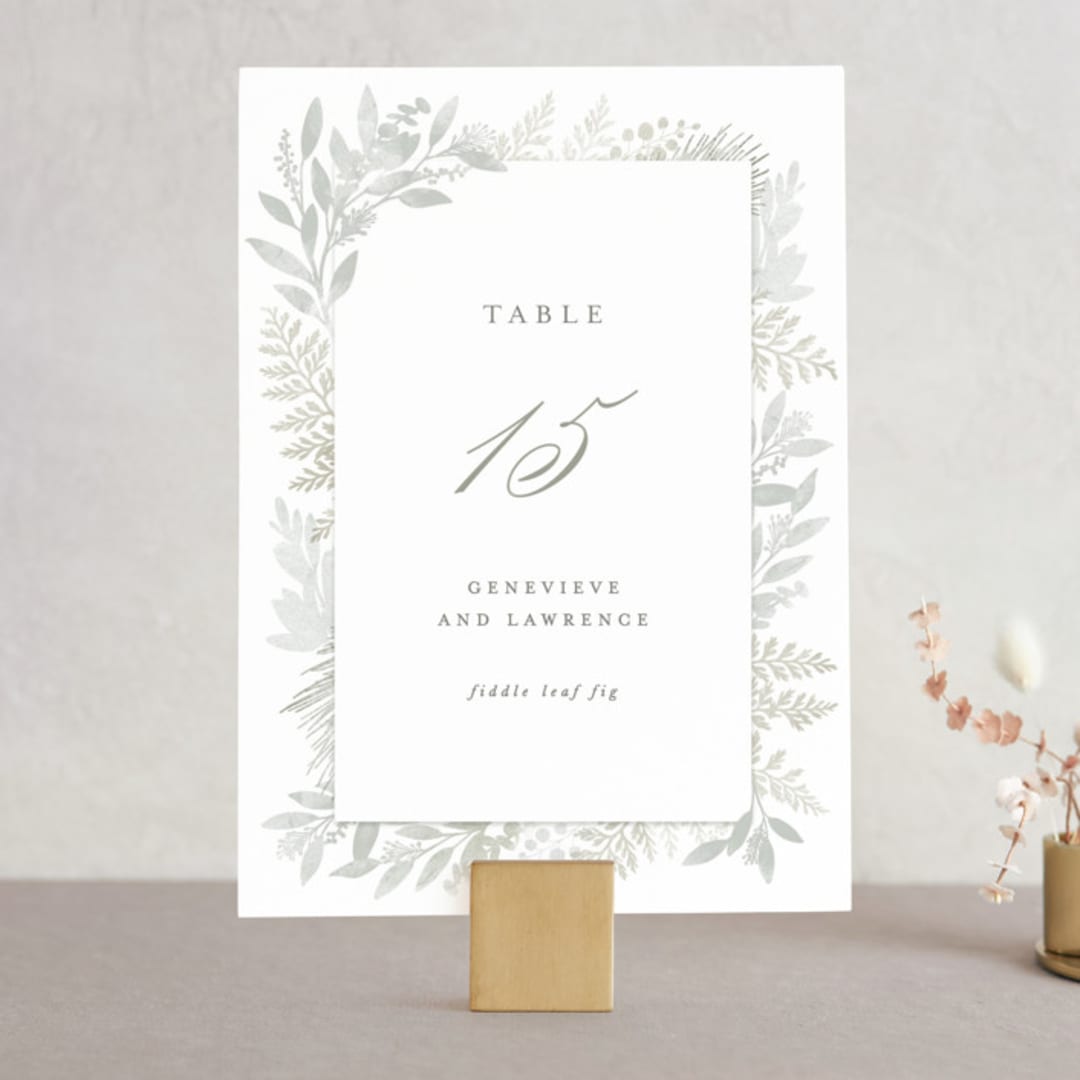 "Dear Greenery" - Table Numbers in Eucalyptos by Hooray Creative - Front