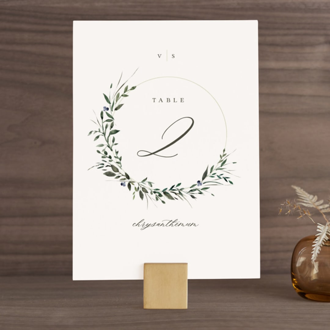 "Green Wreath" - Table Numbers in Champagne by Lori Wemple - Front