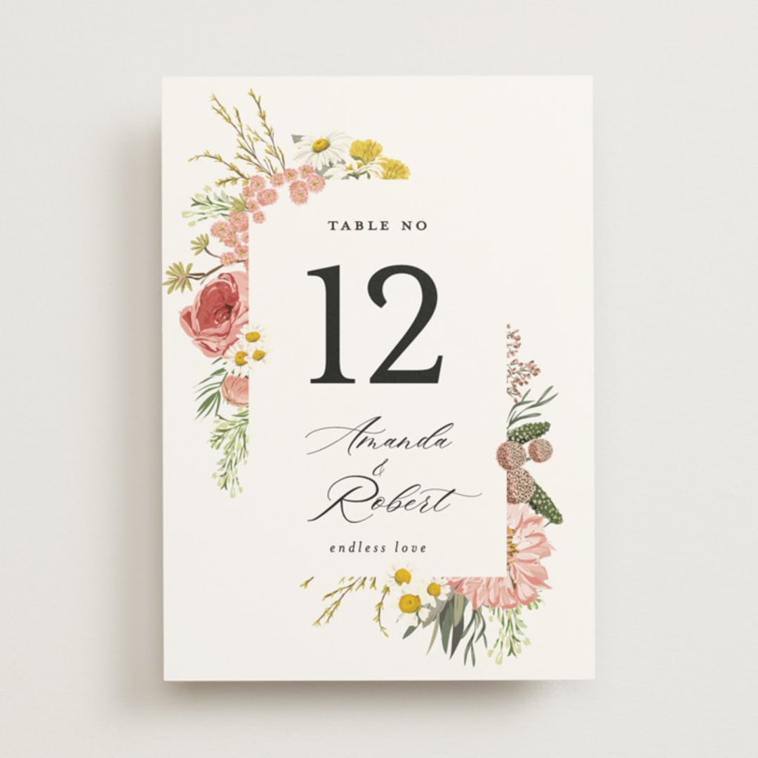 "Organic Florals" - Table Numbers in Blush by Susan Moyal - Front