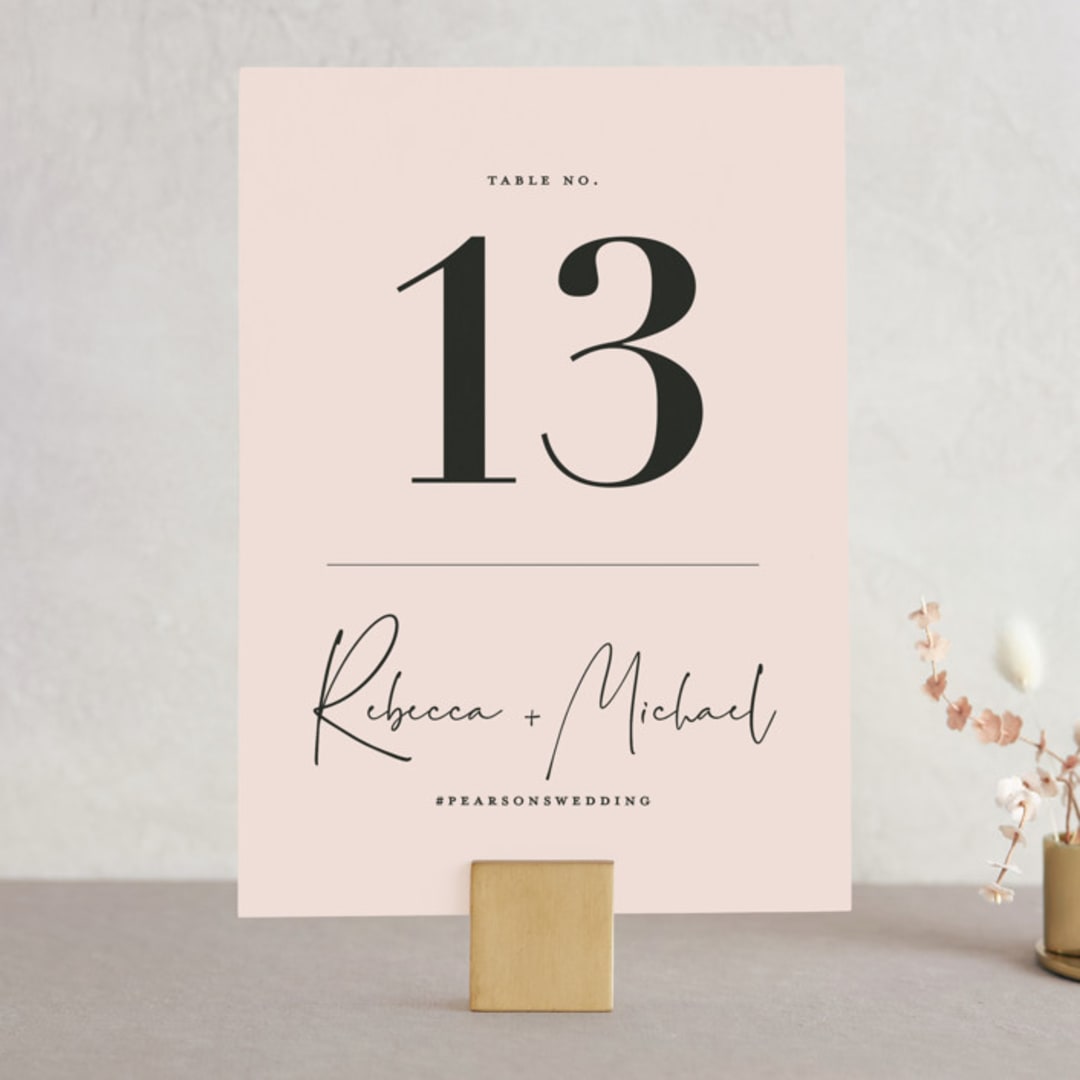 "Eternity Script" - Table Numbers in Blush by Michelle Taylor - Front