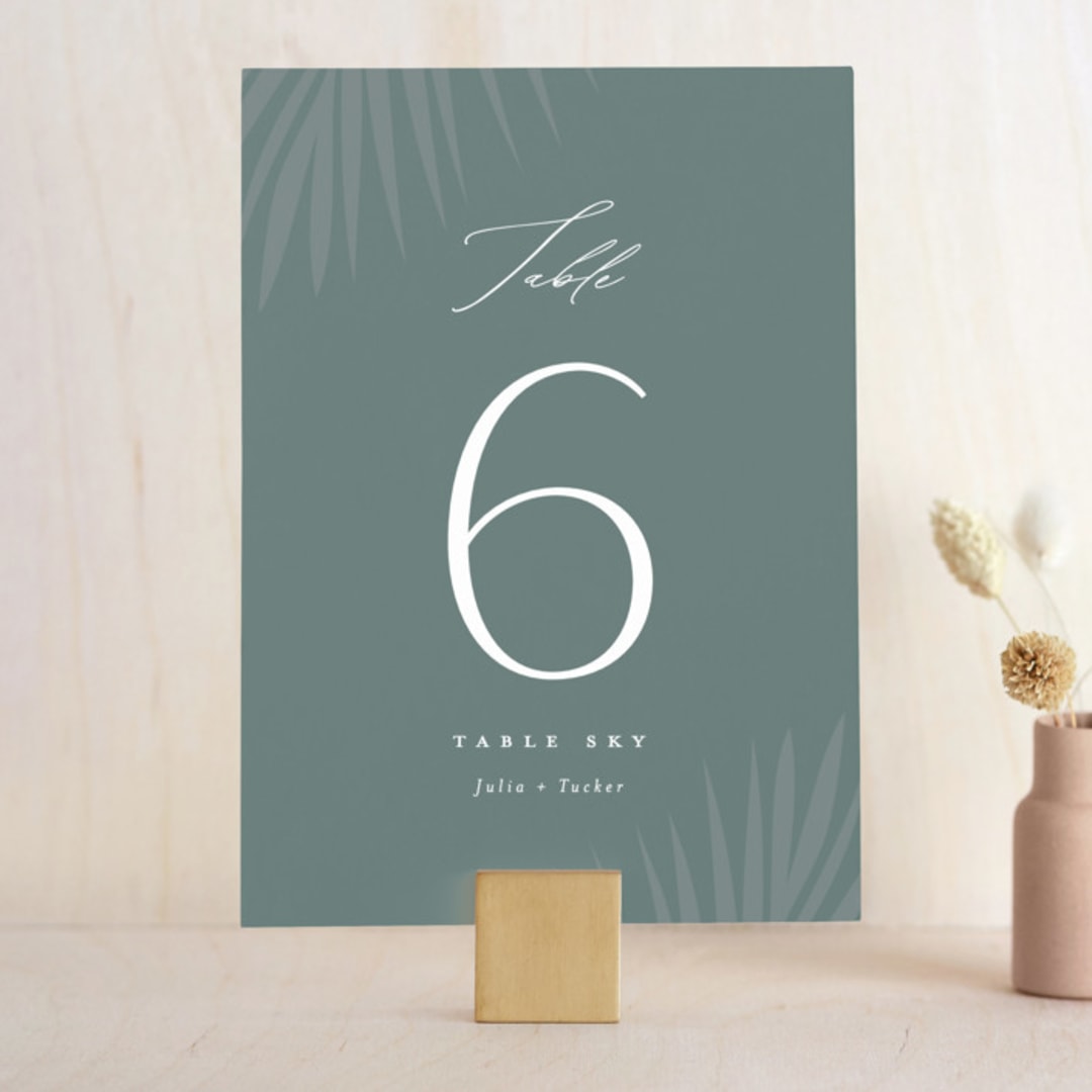 "Faded Palm" - Table Numbers in Mist by Lauren Chism - Front