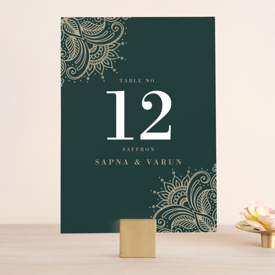 "Engraved Paisley" - Table Numbers in Cardamom by Oma N. Ramkhelawan - Front