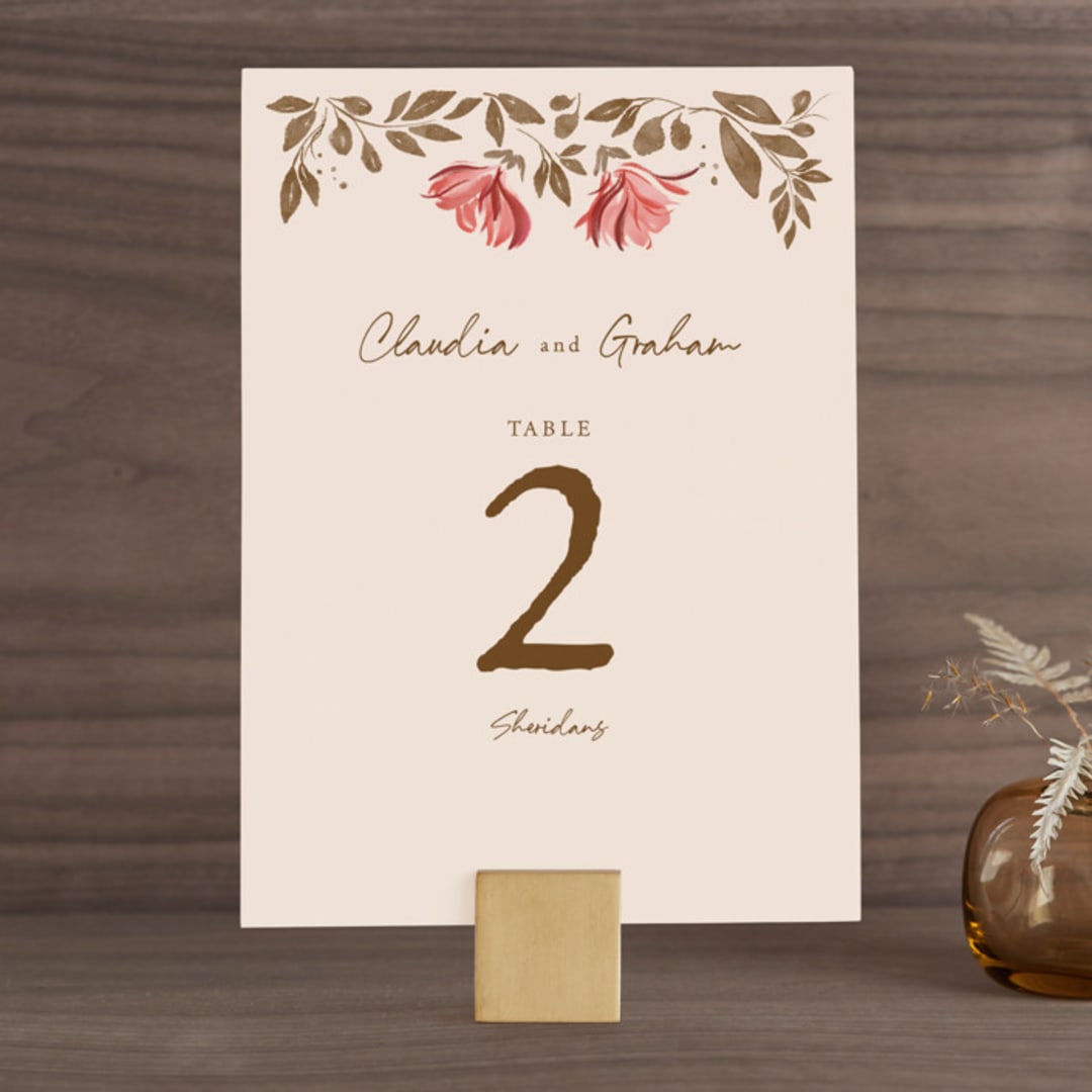 "Painterly Florals" - Table Numbers in Scarlet by Vivian Yiwing - Front