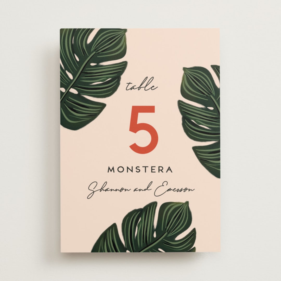 "Tropical Oasis" - Table Numbers in Coral by Joanna Griffin - Front