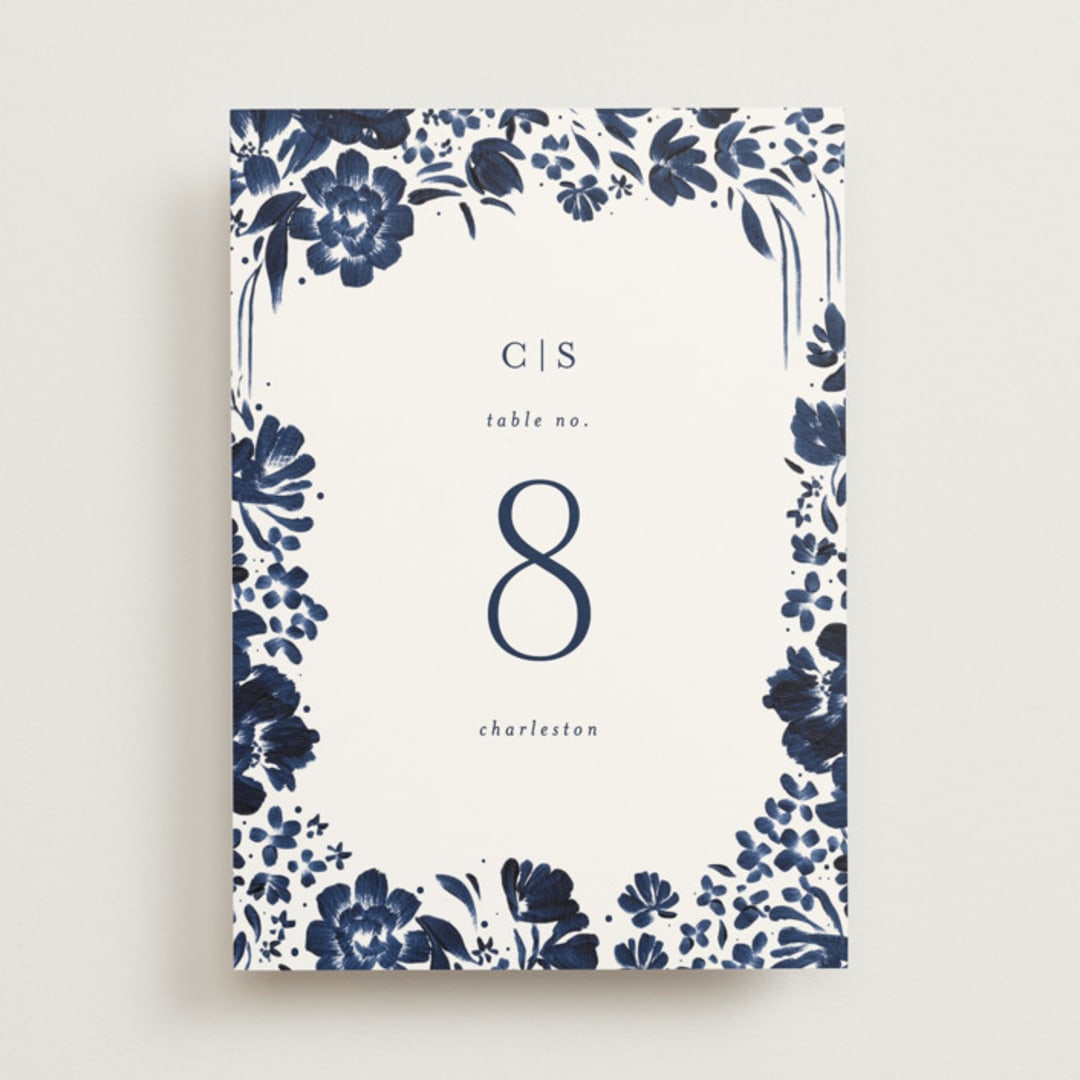 "brushstrokes in bloom" - Table Numbers in Indigo by Angela Marzuki - Front