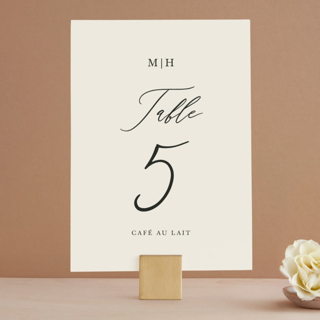 "Tilted Script" - Table Numbers in Ivory by Hannah Williams - Front