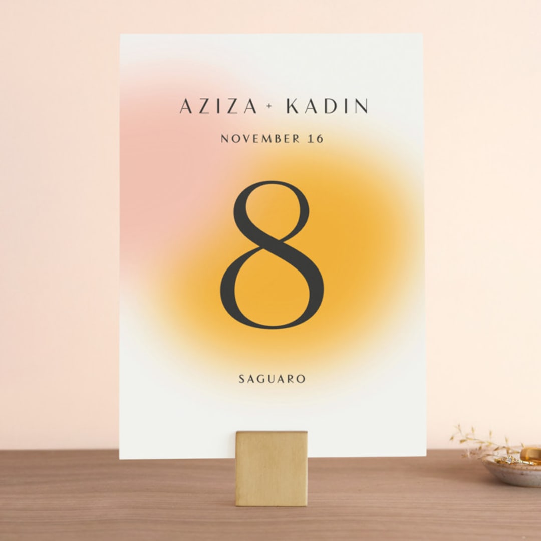 "Blend" - Table Numbers in Honeysuckle by Sarah Lenger - Front