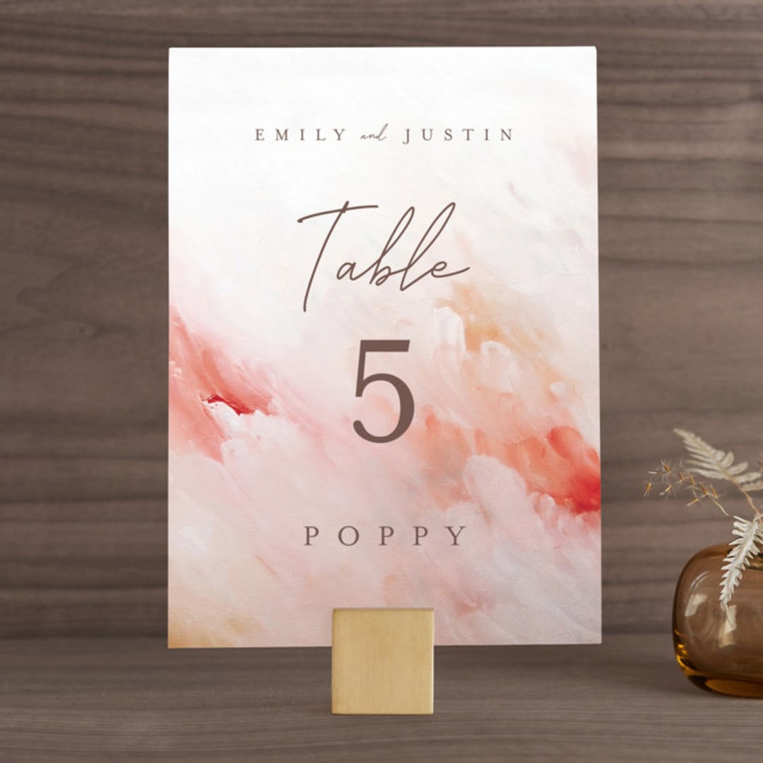 "Delicate brushstrokes" - Table Numbers in Blush by Lucrecia Caporale - Front