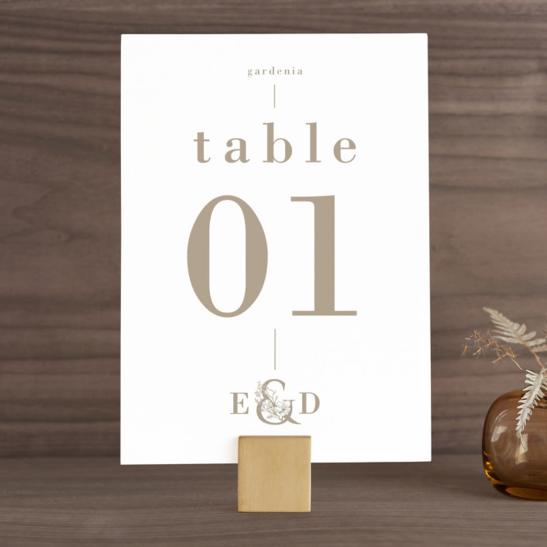 "Floral Ampersand Monogram" - Table Numbers in Toffee by Amanda Day - Front