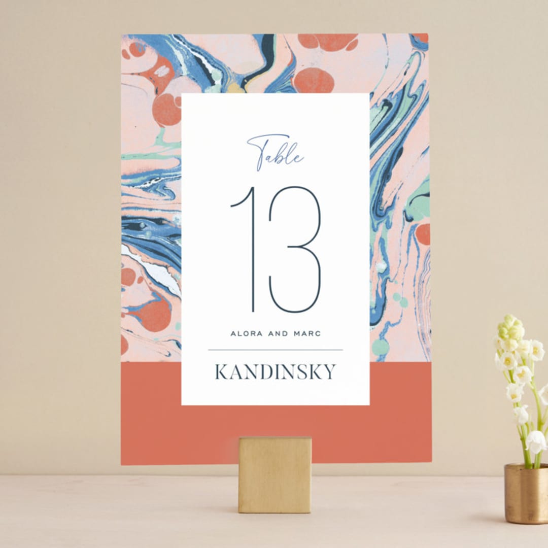 "Mod Marble" - Table Numbers in Maraschino by A Real Peach Studio - Front