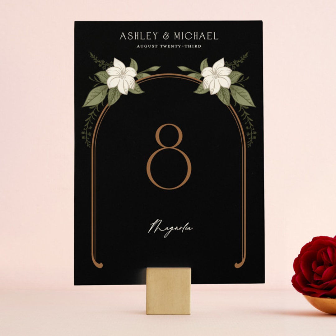 "Vintage Print" - Table Numbers in Licorice by GeekInk Design - Front