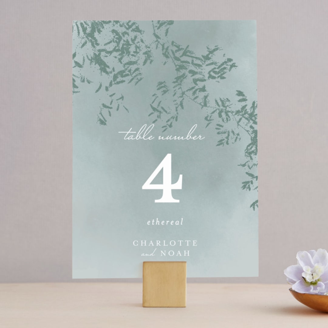 "Cascading Vine" - Table Numbers in Mist by Design Lotus - Front