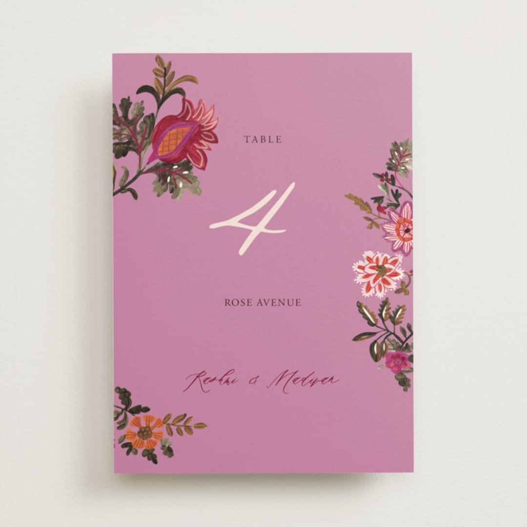 "Indian floral chintz lush" - Table Numbers in Ivory by Caroline Bonne Muller - Front