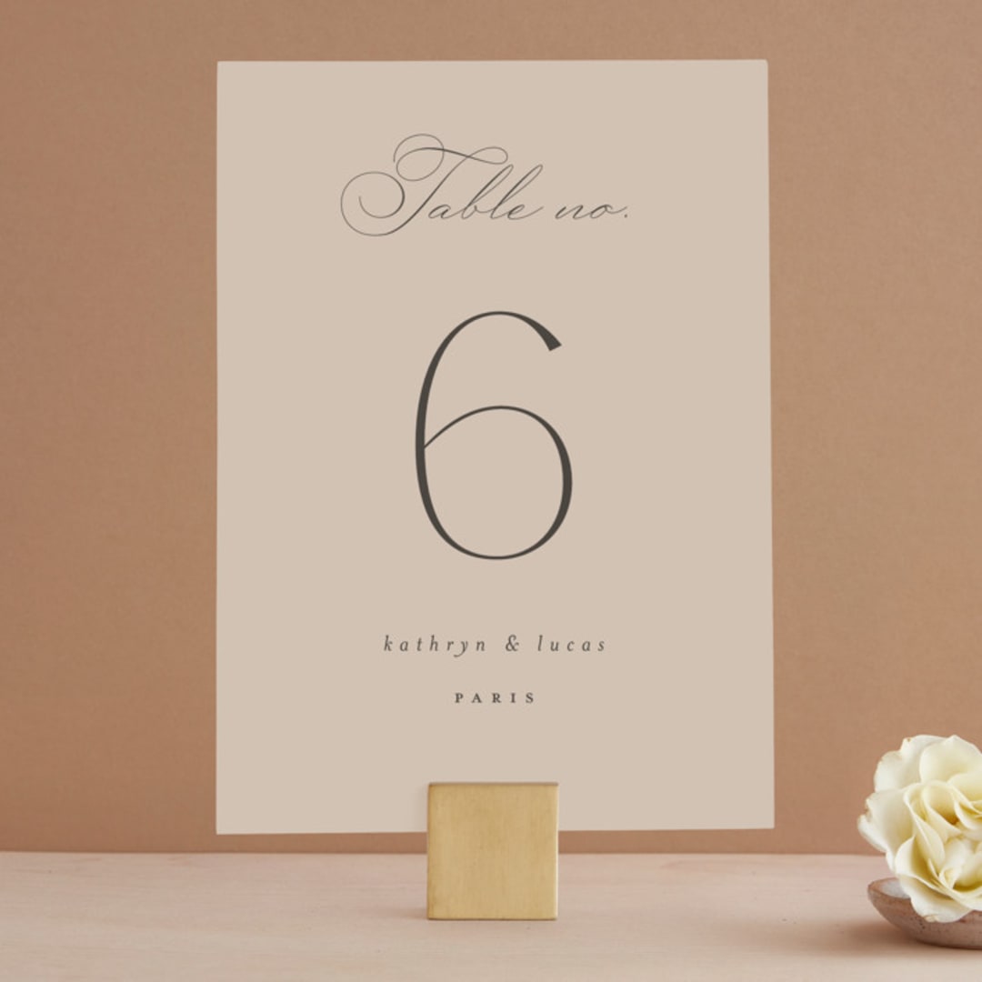 "Formal Elegance" - Table Numbers in Latte by Morgan Kendall - Front