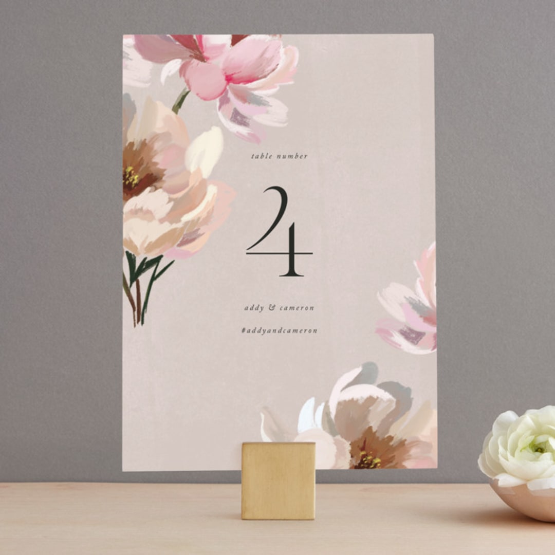 "Chalk Floral" - Table Numbers in Dove by Olivia Kanaley Inman - Front