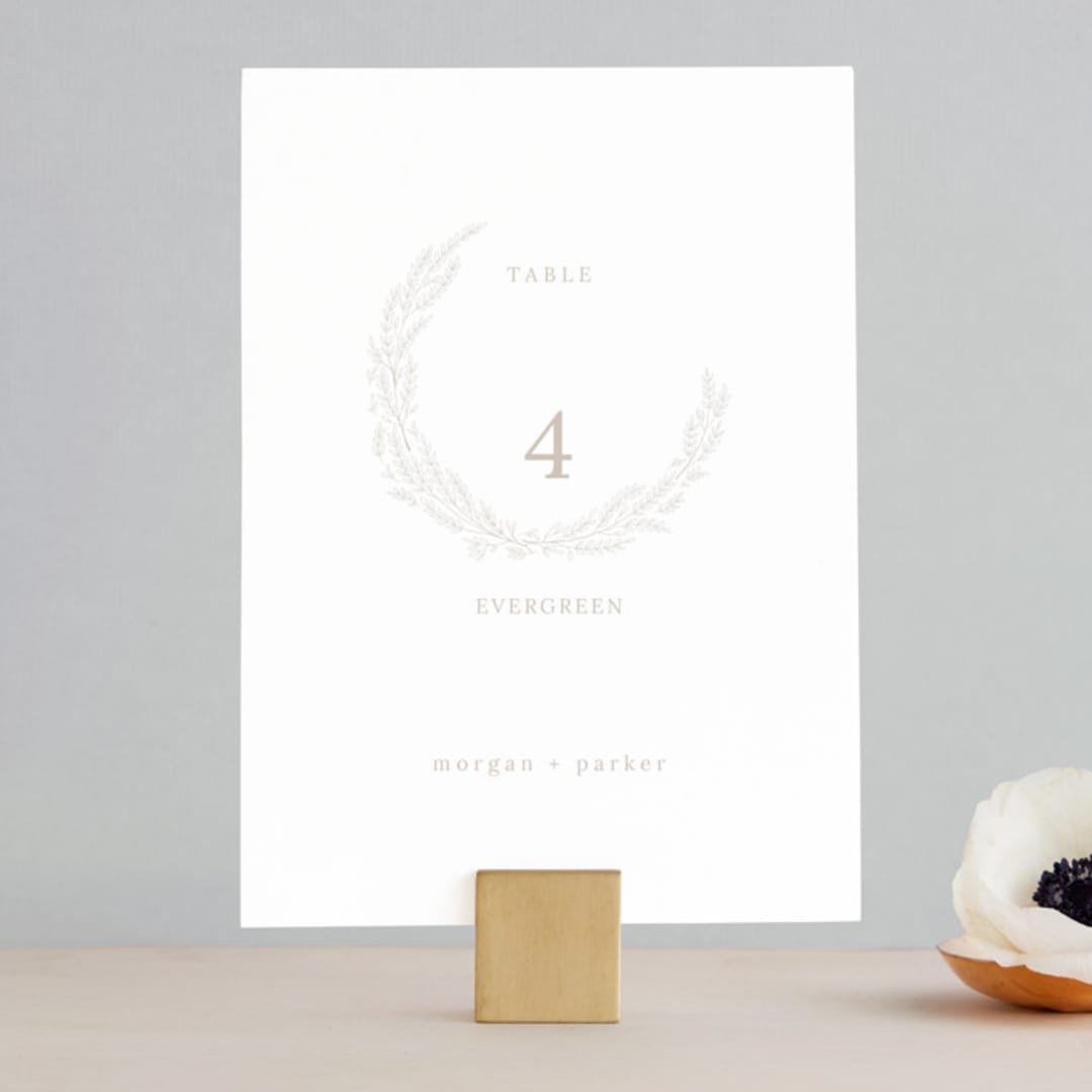 "leafy wreath" - Table Numbers in Taupe by Ghazal Ali - Front